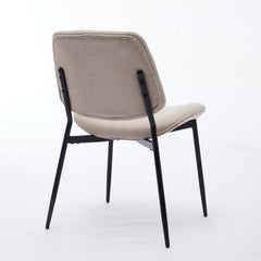 2-piece retro linen chair set with curved wooden backrest, cushioned seat, adjustable metal legs, (Beige Linen)