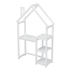 House-shaped Wooden writing Desk,Kids study Table,Bookshelf & Toy Storage,White