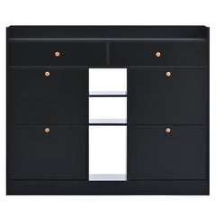 ONTREND modern shoe cabinet with 4 flipped drawers, multifunctional double-layer shoe storage with drawers, black.