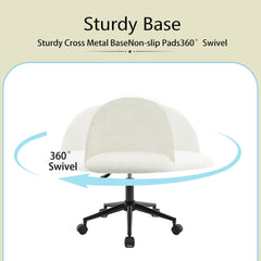 Velvet fabric office chair, mid back adjustable rotating computer chair, black legs, cushioned office chair with wheels ，White