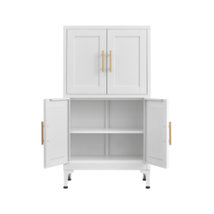 White metal kitchen storage cabinet, kitchen pantry storage cabinet with door and shelf, adjustable leveling feet