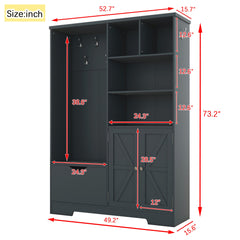 Multi-functional Hall Tree with Storage Shelves Drawers and Cabinet, Elegant Hallway Shoe Cabinet with Bench Antique Blue