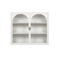 27.56"Glass Doors Modern Two-door Wall Cabinet with Featuring Three-tier Storage White