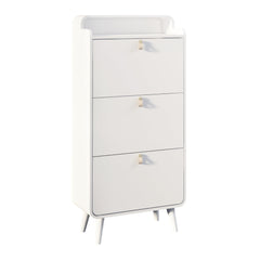 Modern Arc Design Shoe Cabinet With 3 Drawers,Shoe Storage Cabinet for Entryway,Outdoor,White Finish