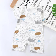Cotton Newborn Baby Cartoon Short Sleeve Knitted Romper Boy Girl Summer Clothes Bebe Thin Pajamas One Pieces Bodysuit 0-24M