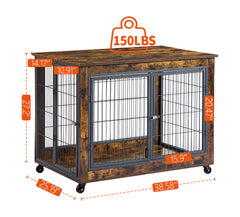 Furniture Dog Cage Crate with Double Doors, Rustic Brown, 38.58'' W x 25.2'' D x 27.17'' H