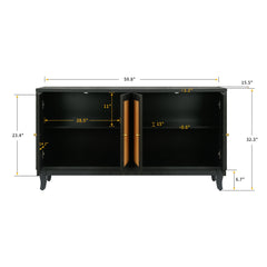 Handcrafted Premium Grain Panels Rattan Sideboard Buffer Cabinet Accent Storage Cabinet With 4 Rattan Doors BLACK
