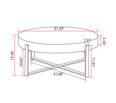 31.29"Modern Retro Splicing Round Coffee Table  Fir Wood Table Top with Cross Legs Metal Base(Same SKU:W757123560)