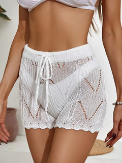 Hook flower hollowed out beach shorts with drawstring