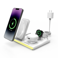 PowerGlow - Jabees PowerGlow 4-In-1 Foldable Wireless Charging Station with LED Night Light