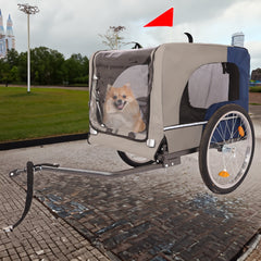 Tangkula Dog Bike Trailer Breathable Mesh Dog Cart with 3 Entrances Safety Flag 8 Reflectors