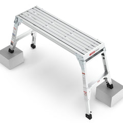 Aluminum Work Platform Large Size Step Stool Folding Portable Work Bench 40" Width Telescopic Feet 22" -27.5" Height Adjustable