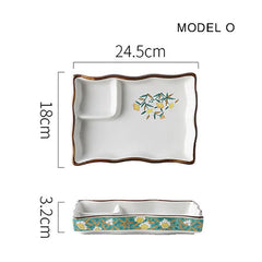 Dumpling plate sushi plate round square plate with soy sauce and vinegar partitioned snack plate ceramic plate for home use