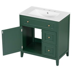 30" Bathroom Vanity with Sink Top, Bathroom Vanity Cabinet with Door and Two Drawers, Solid Wood Frame, One Package, Green