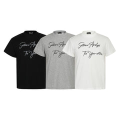 Handwritten English Letter Print Short Sleeve T-Shirt Men's Slim Fit Regular Shoulder Casual Round Neck Half Sleeve Top INS Trendy Tee