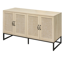 Rattan 4-Door Sideboard , Sideboard Buffet Storage Cabinet,Accent Storage Cabinet , Large Cabinet With 4 Rattan Decorated Doors