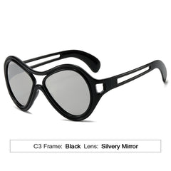 New European and American Sunglasses for Women UV400 Fashion Double Beam Round Frame Personalized PC Hollow Sunscreen Sunglasses