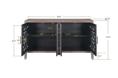 Hollow Four Door Antique Cabinet, American Country Style, Suitable for Living Room, TV Cabinet, Kitchen (Brown)