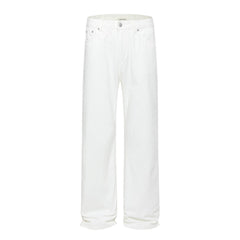 Loose Denim Pants Men's Street Trend Loose Straight Leg Trousers Pure Color Floor-Length Wide-Leg Long Pants