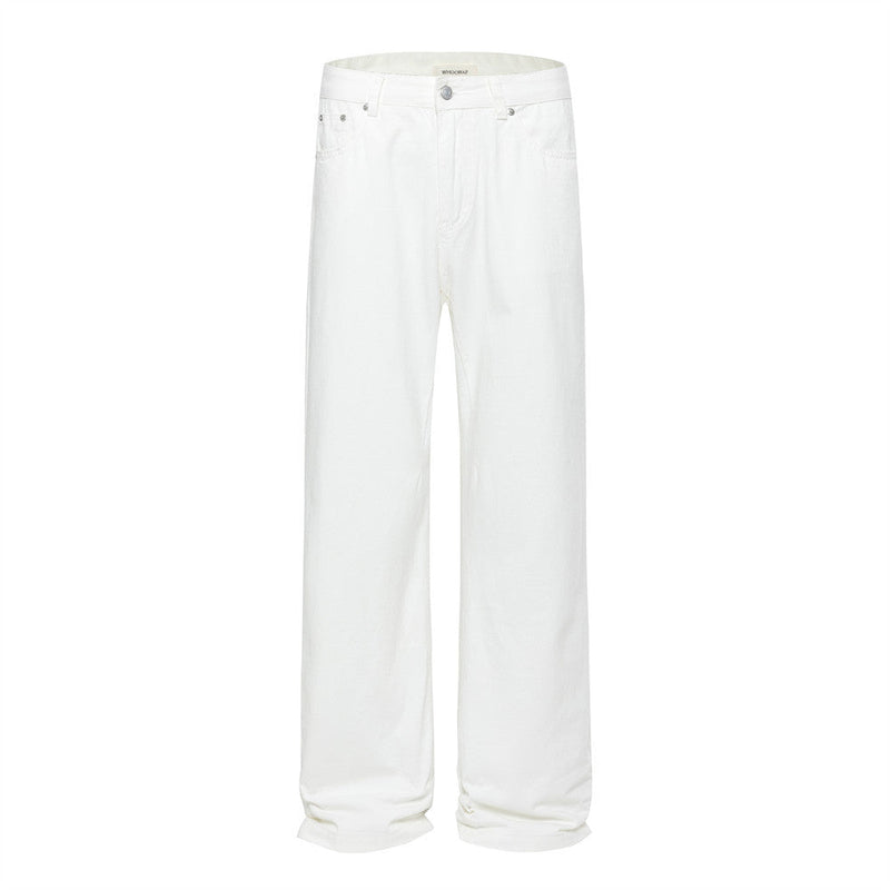 Loose Denim Pants Men's Street Trend Loose Straight Leg Trousers Pure Color Floor-Length Wide-Leg Long Pants