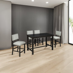 TREXM 5-Piece Counter Height Dining Set, Classic Elegant Table and 4 Chairs in Espresso and Beige