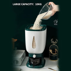 10Kg Rice Dispenser Storage Container Sealed Grain Cereal Dispenser Storage Box with Lid Measuring Cylinder