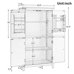 Bathroom floor storage cabinet, bathroom storage cabinet, 4-door independent cabinet, adjustable shelf, adaptive shelf, black
