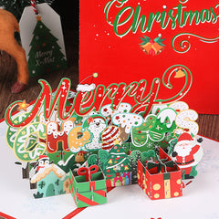 Christmas 3D greeting card, Christmas tree, little penguin cartoon, cute paper carving, handwritten message greeting card
