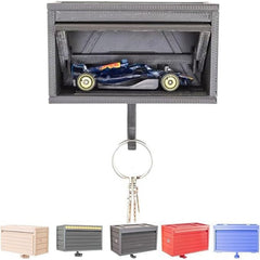 Space-saving wall wooden key holder, home key rack, garage-shaped clothes hook with opening door for hallway
