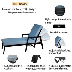 3PC Outdoor Aluminum Patio Furniture Chaise Lounge Set 2 Chaise & 1 End Table
