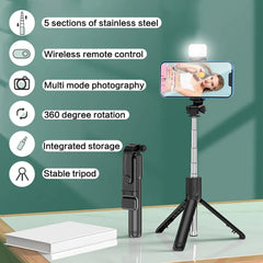 Selfie Stick with Fill Light Extendable Selfie Stick Tripod with Wireless Remote and Phone Holder Group Selfies For All  phones