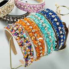 Fashion Design Colorful Turquoise Set Diamond Wide Edge Fabric Candy Color Headband Versatile Headwear