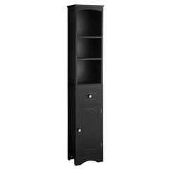 Tall Bathroom Cabinet, Freestanding Storage Cabinet with Drawer, MDF Board, Adjustable Shelf, Black