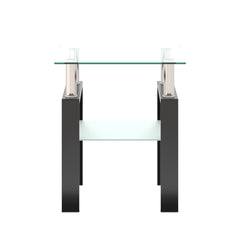 1-Piece Modern Tempered Glass Tea Table Coffee Table End Table, Square Table for Living Room, Transparent/Black