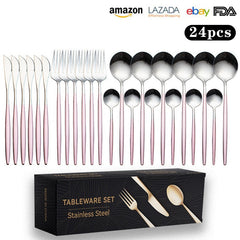 Cutlery Set Stainless Steel Knife Fork Set 24-Piece Tableware Set Golden Steak Knife Fork Spoon 6-Person Set