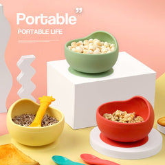 Children's Full Silicone Bowl Sucker Learning To Eat Training Meal Bowl Adsorption Baby Spoon Fork Meal Set Kindergarten Bowl Plate