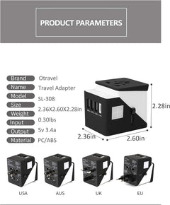 2019 , 3 USB + 1 Typc C International Power Adapter for Europe, UK, China, Australia, Japan and More 200 Countries Black Green