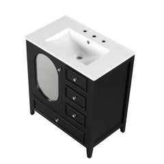 30" Bathroom Vanity with Sink, Bathroom Vanity Cabinet with Three Drawers and Door, Solid Wood and MDF, Black