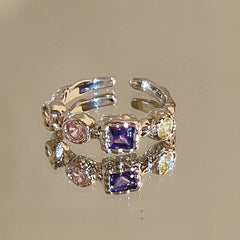 Dopamine love colored zircon diamond ring female niche index finger high-end fashion personality open ring