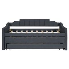 Twin Size Upholstered Daybed with Trundle and Three Drawers Grey