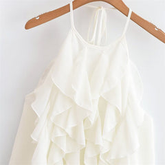 Summer New Style Women's Fashion Sexy Spaghetti Strap Ruffle Neck Tie Crop Top