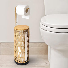 Freestanding Toilet Paper Holder with Storage 3 Rolls of Tissue Holder for Bathroom Handmade Woven Toilet Paper Roll Stand