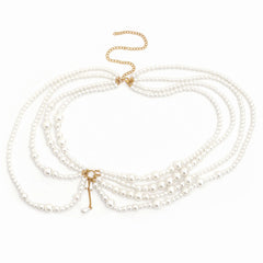Sweet, cool and spicy girl imitates pearl hollow tassel ethnic windbreaker decoration chain, sexy nightclub style multi-layer body chain
