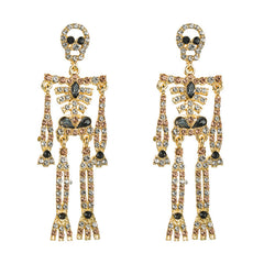 European and American style skull skeleton alloy inlaid rhinestone earrings female personality long exaggerated earrings earrings