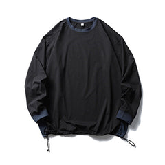 Trendy American Style Loose Long Sleeve T-Shirt for Men and Women, Breathable Quick-Dry Sun Protection with Drawstring Hem Round Neck Top