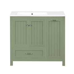 36 inch bathroom vanity with sink, one double door cabinet one large drawer and one flip drawer solid wood and MDF board, green