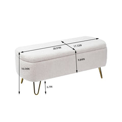 Ivory White Storage Ottoman Bench for End of Bed Gold Legs