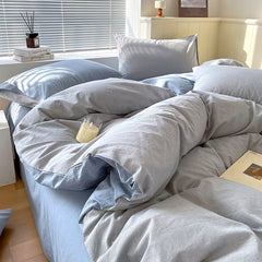 Cotton Dyed Washed Cotton Bedding Set Pure Cotton A Class Flat Sheet Quilt Cover Fitted Sheet Quilt Cover Three-Piece Set Striped