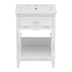 24" Bathroom Vanity with Sink, Bathroom Vanity Cabinet with One Flip Drawer and Doors, Solid Wood and MDF, White