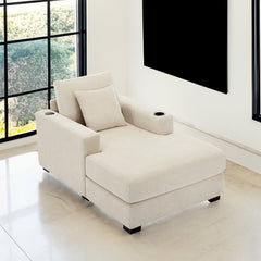 39.7" Oversized Chaise Lounger Modern Style Sofa Couch ,with Pillows, Charge Station & Cup Holders, Chenille Fabric, Cream